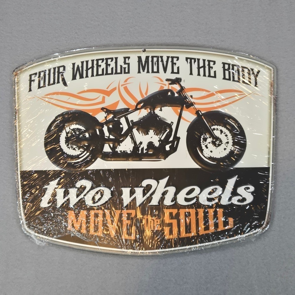 Open Road Brand Motorcycle Metal Sign Unisex 12x9 Cream Two Wheels Move The Soul